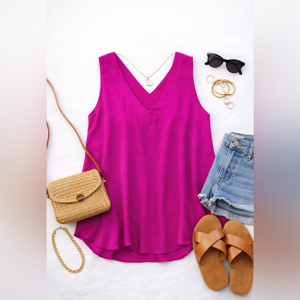 Lilly Pulitzer Pink Sleeveless Top blouse flowy tropical fuschia hot pink silky